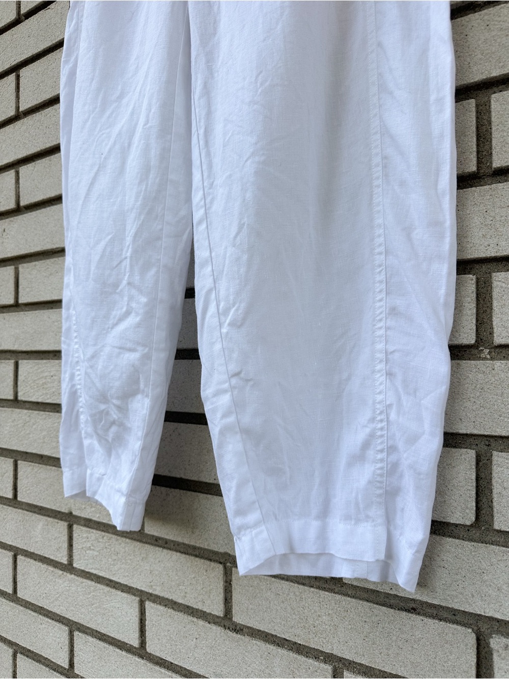 Eileen Fisher White Organic Linen Lantern Barrel Ankle Pants PL Pockets Coastal - Picture 3 of 8